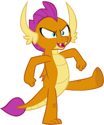 Size: 4970x5952 | Tagged: safe, artist:memnoch, character:smolder, species:dragon, episode:molt down, g4, my little pony: friendship is magic, clenched fist, cute, dragoness, dramatic, fangs, female, folded wings, horns, kicking, open mouth, shrunken pupils, simple background, slit eyes, smiling, smolderbetes, solo, teenaged dragon, teenager, toes, transparent background, underfoot, vector, wings