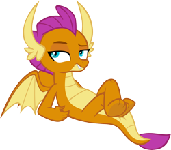 Size: 6692x5899 | Tagged: safe, artist:memnoch, character:smolder, species:dragon, claws, dragoness, fangs, female, frown, horns, kid, looking sideways, lying down, narrowed eyes, simple background, slit eyes, smolder is not amused, solo, spread wings, teenaged dragon, teenager, toes, transparent background, unamused, underfoot, vector, wings