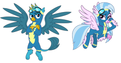 Size: 7500x3893 | Tagged: safe, artist:cheezedoodle96, character:gallus, character:silverstream, species:classical hippogriff, species:griffon, species:hippogriff, ship:gallstream, episode:uprooted, g4, my little pony: friendship is magic, .svg available, alternate hairstyle, blue, clothing, crossed arms, cute, diastreamies, dream sequence, duo, feathered fetlocks, female, flying, gallabetes, goggles, griffon wonderbolt, hippogriff wonderbolt, jewelry, lidded eyes, looking at you, male, necklace, non-pegasus wonderbolt, paws, raised eyebrow, scene interpretation, shipping, simple background, smiling, smirk, spread wings, straight, svg, transparent background, uniform, vector, wings, wonderbolt gallus, wonderbolt silverstream, wonderbolts, wonderbolts uniform