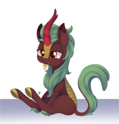 Size: 1302x1356 | Tagged: safe, artist:dusthiel, character:cinder glow, character:summer flare, species:kirin, cinderbetes, cute, digital art, eating, female, food, kirinbetes, meat, pepperoni, pepperoni pizza, pizza, ponies eating meat, simple background, solo, transparent background
