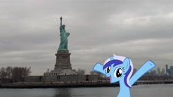 Size: 5952x3348 | Tagged: safe, artist:topsangtheman, character:minuette, species:pony, species:unicorn, irl, new york city, photo, ponies in real life, statue of liberty