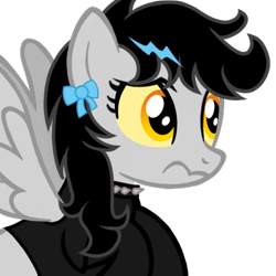 Size: 500x500 | Tagged: safe, artist:toyminator900, oc, oc only, oc:lightning dee, species:pegasus, species:pony, bow, choker, clothing, colored sclera, dyed mane, female, mare, shirt, simple background, solo, spiked choker, spread wings, transparent background, wavy mouth, wings