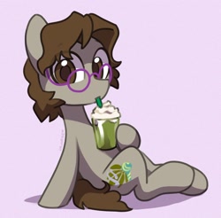 Size: 1902x1869 | Tagged: safe, artist:dawnfire, part of a set, oc, oc only, oc:dank nugs, species:earth pony, species:pony, commission, cup, drink, drinking straw, food, glasses, sitting, solo, straw, whipped cream