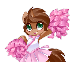 Size: 1226x1000 | Tagged: safe, artist:loyaldis, oc, oc only, oc:heroic armour, species:pony, species:unicorn, alternate hairstyle, armpits, cheerleader, cheerleader outfit, clothing, commission, crossdressing, cute, fake eyelashes, femboy, male, pleated skirt, pom pom, skirt, teenager, ych result, your character here