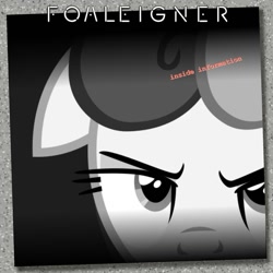 Size: 1024x1024 | Tagged: safe, artist:cheezedoodle96, artist:grapefruitface1, character:bon bon, character:sweetie drops, species:earth pony, species:pony, album cover, close-up, female, foreigner, monochrome, neo noir, partial color, ponified, ponified album cover, solo