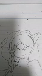 Size: 1152x2048 | Tagged: safe, artist:omegapony16, oc, oc only, species:anthro, braid, bust, eyepatch, female, lineart, lined paper, original species, shark, shark pony, smiling, traditional art