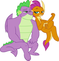 Size: 5756x5993 | Tagged: safe, artist:memnoch, edit, character:smolder, character:spike, species:dragon, ship:spolder, episode:the last problem, g4, my little pony: friendship is magic, bedroom eyes, female, gigachad spike, male, older, older smolder, older spike, shipping, simple background, sitting, straight, transparent background, vector, winged spike