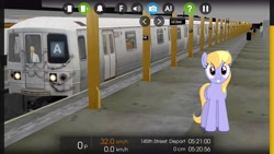 Size: 2560x1440 | Tagged: safe, artist:bluemeganium, artist:topsangtheman, character:cloud kicker, species:pegasus, species:pony, female, grin, hooves, looking at you, mare, metro, new york city subway, smiling, solo, train, train station