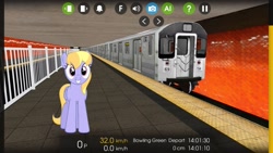 Size: 2560x1440 | Tagged: safe, artist:bluemeganium, artist:topsangtheman, character:cloud kicker, species:pegasus, species:pony, downtown, female, grin, hooves, looking at you, mare, metro, new york city, new york city subway, smiling, solo, train, train station