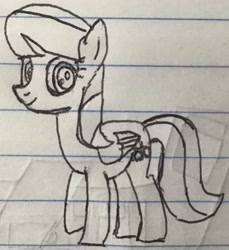 Size: 1761x1920 | Tagged: safe, artist:topsangtheman, character:merry may, species:pegasus, species:pony, drawing, female, lined paper, looking at you, notebook, solo, traditional art