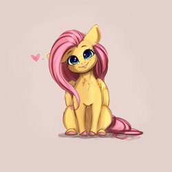 Size: 4000x4000 | Tagged: safe, artist:miokomata, character:fluttershy, species:pegasus, species:pony, chest fluff, colored hooves, cute, female, floppy ears, freckles, freckleshy, head tilt, heart, looking at you, mare, shyabetes, signature, simple background, sitting