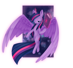 Size: 2214x2061 | Tagged: safe, artist:dusthiel, character:twilight sparkle, character:twilight sparkle (alicorn), species:alicorn, species:pony, big wings, book, digital art, female, high res, magic, mare, simple background, solo, telekinesis, transparent background, wings
