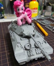 Size: 1690x2048 | Tagged: safe, artist:omegapony16, character:pinkie pie, species:earth pony, species:pony, female, irl, mare, photo, solo, tank (vehicle)
