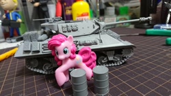 Size: 2048x1152 | Tagged: safe, artist:omegapony16, character:pinkie pie, species:earth pony, species:pony, female, irl, mare, photo, solo, tank (vehicle)
