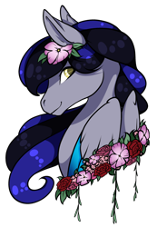 Size: 1024x1484 | Tagged: safe, artist:oneiria-fylakas, oc, oc only, species:pegasus, species:pony, bust, female, flower, flower in hair, mare, portrait, simple background, solo, transparent background