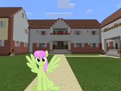 Size: 2048x1536 | Tagged: safe, artist:bluemeganium, artist:topsangtheman, character:merry may, species:pegasus, species:pony, house, looking at you, minecraft, photoshopped into minecraft, sitting