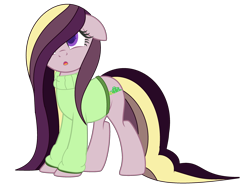 Size: 3129x2345 | Tagged: safe, artist:lazuli, artist:rukemon, base used, oc, oc only, oc:shy meadows, parent:fluttershy, parent:tree hugger, parents:flutterhugger, species:earth pony, species:pony, icey-verse, :o, clothing, commission, female, hair over one eye, magical lesbian spawn, mare, multicolored hair, offspring, open mouth, simple background, solo, sweater, transparent background