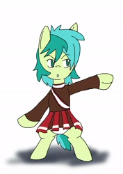 Size: 1451x2048 | Tagged: safe, artist:omegapony16, character:sandbar, species:earth pony, species:pony, bipedal, cheering, cheerleader, cheerleader outfit, cheerleader sandbar, clothes swap, clothing, crossdressing, male, open mouth, simple background, solo, stallion, white background
