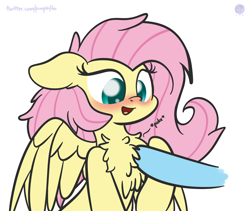 Size: 3040x2560 | Tagged: safe, artist:kimjoman, character:fluttershy, character:rainbow dash, species:pegasus, species:pony, blushing, chest fluff, cute, disembodied hoof, female, floppy ears, happy, mare, poking, shyabetes, spread wings, wings