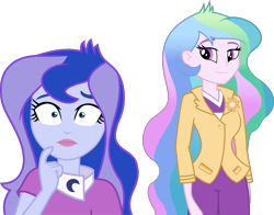 Size: 3320x2605 | Tagged: safe, artist:luckreza8, artist:masem, edit, editor:slayerbvc, character:princess celestia, character:princess luna, character:principal celestia, character:vice principal luna, episode:photo finished, g4, my little pony: equestria girls, my little pony:equestria girls, accessory-less edit, color edit, edited edit, female, lipstick, missing accessory, no makeup edit, oh crap face, oops, royal sisters, simple background, smiling, surprised, transparent background, vector, vector edit, vice principal luna