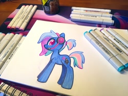 Size: 2048x1536 | Tagged: safe, artist:dawnfire, oc, oc only, oc:bit rate, species:earth pony, species:pony, headphones, headset, ponyfest, solo, traditional art