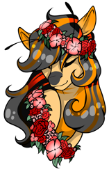 Size: 1024x1630 | Tagged: safe, artist:oneiria-fylakas, oc, oc:paris, species:pony, antennae, bust, female, floral head wreath, flower, mare, portrait, simple background, solo, transparent background