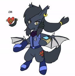 Size: 2004x2048 | Tagged: safe, alternate version, artist:omegapony16, oc, oc only, oc:oriponi, species:bat pony, species:pony, bat pony oc, bat wings, bipedal, clothing, colored, ear piercing, earring, frown, jewelry, piercing, scarf, simple background, solo, spread wings, white background, wings