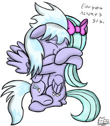 Size: 873x1000 | Tagged: safe, artist:freefraq, character:cloudchaser, character:flitter, species:pegasus, species:pony, bow, cute, cutechaser, female, flitterbetes, hair bow, hug, siblings, simple background, sisters, twins