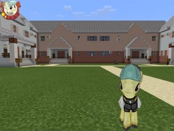 Size: 2048x1536 | Tagged: safe, artist:topsangtheman, gameloft, species:crystal pony, species:pony, cinnabar, courtyard, golden hooves, house, looking at you, minecraft, photoshopped into minecraft, quicksilver