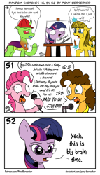 Size: 1320x2301 | Tagged: safe, artist:pony-berserker, character:cheese sandwich, character:pinkie pie, character:twilight sparkle, character:twilight sparkle (alicorn), oc, oc:ayza, oc:berzie, species:alicorn, species:changeling, species:earth pony, species:pony, species:reformed changeling, species:unicorn, big brain, big brain time, comic, crying, dare to be stupid, derp, dialogue, drawing in drawing, glasses, karaoke, magic, markiplier, meme, microphone, music notes, raised hoof, singing, song, song reference, sparkles! the wonder horse!, speech bubble, telekinesis, voice actor joke, weird al yankovic