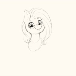 Size: 4000x4000 | Tagged: safe, artist:miokomata, character:fluttershy, species:pegasus, species:pony, black and white, bust, fangs, female, freckles, freckleshy, grayscale, looking at you, mare, monochrome, open mouth, simple background, solo