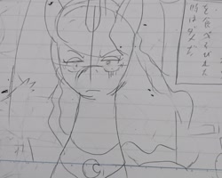 Size: 2160x1728 | Tagged: safe, artist:omegapony16, character:princess luna, species:alicorn, species:pony, bust, female, japanese, lineart, lined paper, mare, peytral, solo, text, traditional art, unamused
