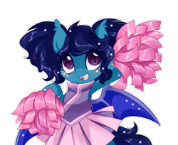 Size: 1226x1000 | Tagged: safe, artist:loyaldis, oc, oc only, oc:eclipsa, species:bat pony, adorable face, bat pony oc, bat wings, cheering, cheerleader, cute, excited, happy, pom pom, simple background, solo, stars, transparent background, wings