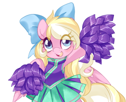 Size: 1226x1000 | Tagged: safe, artist:loyaldis, oc, oc only, oc:bay breeze, species:pegasus, species:pony, blushing, bow, cheerleader, cheerleader outfit, clothing, cute, female, hair bow, mare, ocbetes, open mouth, pom pom, simple background, transparent background