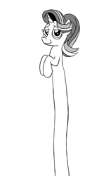 Size: 675x1200 | Tagged: safe, artist:pony-berserker, character:starlight glimmer, species:pony, species:unicorn, female, grayscale, half-closed eyes, long glimmer, meme, monochrome, simple background, smiling, solo, upper body, white background