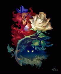 Size: 2516x3052 | Tagged: safe, artist:holivi, oc, oc only, species:pony, bust, flower, glowing eyes, rose, solo