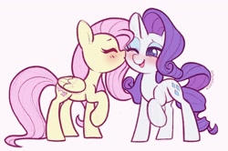 Size: 2400x1592 | Tagged: safe, artist:dawnfire, character:fluttershy, character:rarity, species:pegasus, species:pony, species:unicorn, ship:rarishy, blushing, female, kiss on the cheek, kissing, lesbian, one eye closed, pink background, shipping, simple background