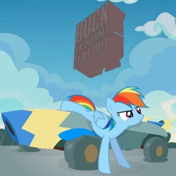 Size: 1024x1024 | Tagged: safe, artist:grapefruitface1, character:rainbow dash, species:pony, episode:the cart before the ponies, g4, my little pony: friendship is magic, album cover, buck dharma, bucking, cart, flat tire, parody, ponified, ponified album cover