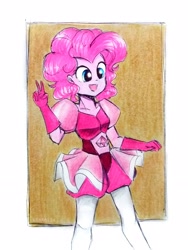 Size: 2322x3096 | Tagged: safe, artist:liaaqila, character:pinkie pie, my little pony:equestria girls, crossover, female, peace sign, pink diamond (steven universe), solo, steven universe