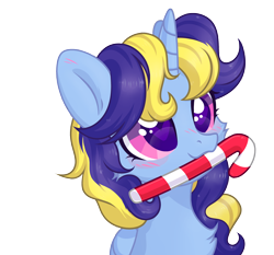 Size: 4300x4000 | Tagged: safe, artist:alfury, artist:lazuli, base used, oc, species:pony, species:unicorn, absurd resolution, candy, candy cane, female, food, mare, mouth hold, simple background, solo, transparent background