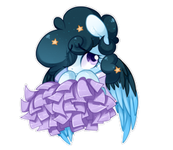 Size: 1037x900 | Tagged: safe, artist:loyaldis, oc, oc only, oc:stellar constellation, species:pegasus, species:pony, cheerleader, clothing, cute, dress, ethereal mane, eye clipping through hair, female, galaxy mane, mare, pom pom, shy, simple background, solo, stars, transparent background, two toned wings, wings, ych result