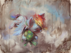 Size: 1200x900 | Tagged: safe, artist:assasinmonkey, character:rainbow dash, character:tank, species:pegasus, species:pony, digital art, duo, eyes closed, female, flying, male, mare, spread wings, turtle, wings