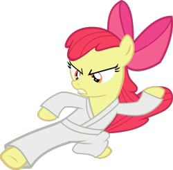 Size: 1175x1150 | Tagged: safe, artist:frownfactory, character:apple bloom, species:earth pony, species:pony, episode:call of the cutie, g4, my little pony: friendship is magic, .svg available, apple bloom's bow, bow, female, filly, hair bow, karate, karatebloom, simple background, solo, svg, transparent background, vector