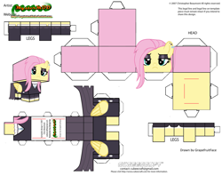 Size: 2979x2354 | Tagged: safe, artist:grapefruitface1, character:fluttershy, species:pony, arts and crafts, craft, cubeecraft, female, fluttergoth, papercraft, printable, solo