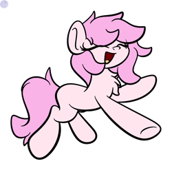 Size: 1536x1536 | Tagged: safe, artist:kimjoman, oc, oc only, oc:kayla, species:earth pony, species:pony, chest fluff, eyes closed, female, jumping, mare, smiling, solo