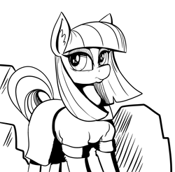 Size: 3600x3543 | Tagged: safe, artist:paskanaakka, derpibooru original, character:maud pie, species:earth pony, species:pony, black and white, ear fluff, female, grayscale, lineart, mare, monochrome, simple background, solo