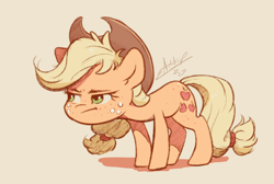 Size: 1200x805 | Tagged: safe, artist:assasinmonkey, character:applejack, species:earth pony, species:pony, applejack is not amused, clothing, cowboy hat, cute, female, hat, jackabetes, mare, simple background, solo, tan background, unamused