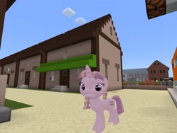 Size: 2048x1536 | Tagged: safe, artist:topsangtheman, species:pony, species:unicorn, episode:the cutie map, g4, my little pony: friendship is magic, 3d, bacon braids, bus, female, house, looking at you, mail truck, minecraft, our town, photoshopped into minecraft, solo, source filmmaker, truck