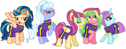 Size: 2305x909 | Tagged: safe, artist:xebck, artist:徐詩珮, edit, character:indigo zap, character:lemon zest, character:sour sweet, character:sugarcoat, character:sunny flare, species:pony, series:sprglitemplight diary, series:sprglitemplight life jacket days, series:springshadowdrops diary, series:springshadowdrops life jacket days, alternate universe, equestria girls ponified, paw patrol, ponified, shadow five, simple background, transparent background, vector edit