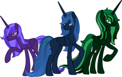 Size: 8816x5592 | Tagged: safe, artist:vector-brony, oc, oc only, species:alicorn, species:pony, fallout equestria, absurd resolution, alicorn oc, artificial alicorn, blue alicorn (fo:e), green alicorn (fo:e), horn, purple alicorn (fo:e), simple background, transparent background, vector, wings
